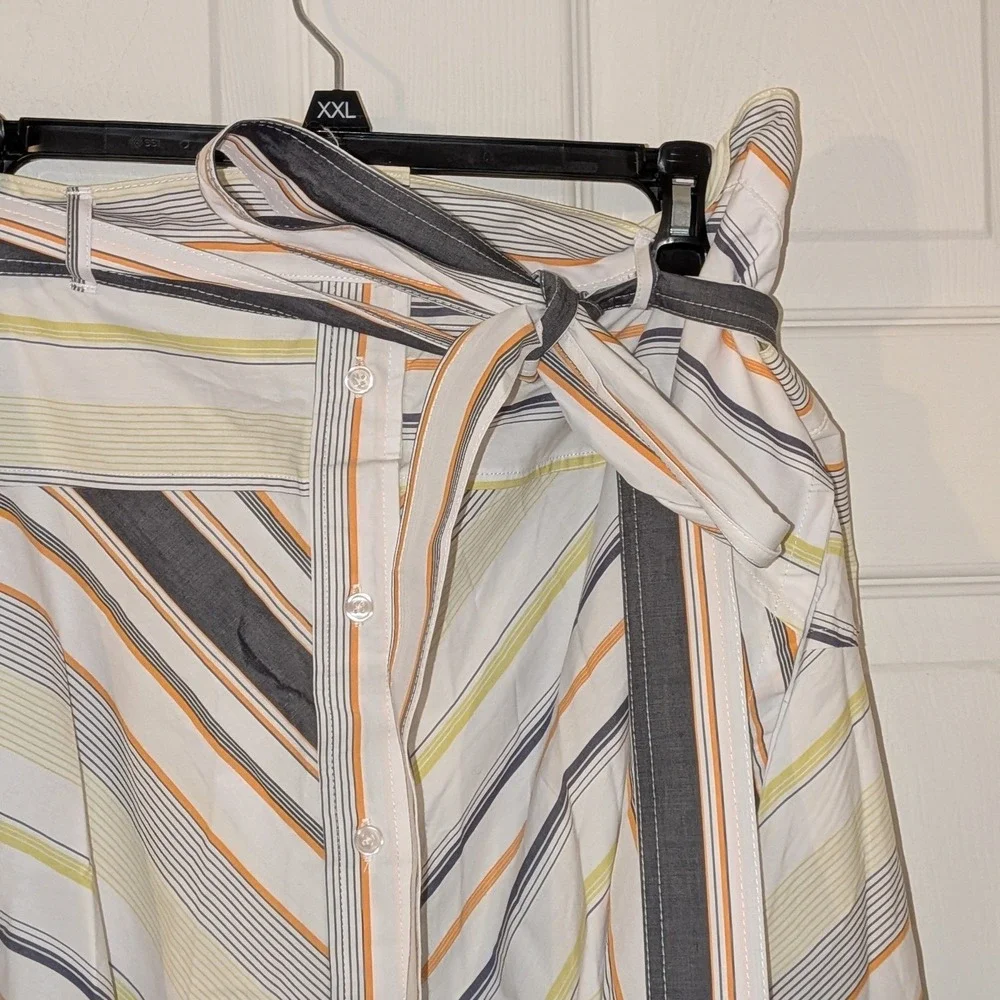 Free Assembly Womens 2X Striped Button Front Midi Skirt High Waist Tie‎ Belt NWT